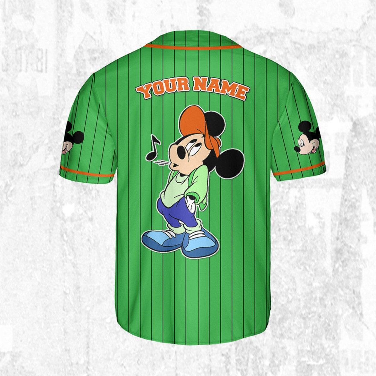 Personalize Disney Mickey Mouse Young Green Orange Baseball Jersey 4