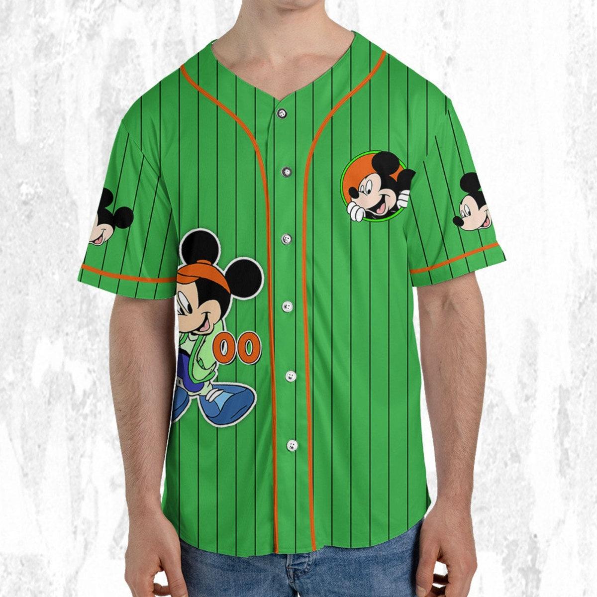 Personalize Disney Mickey Mouse Young Green Orange Baseball Jersey 5