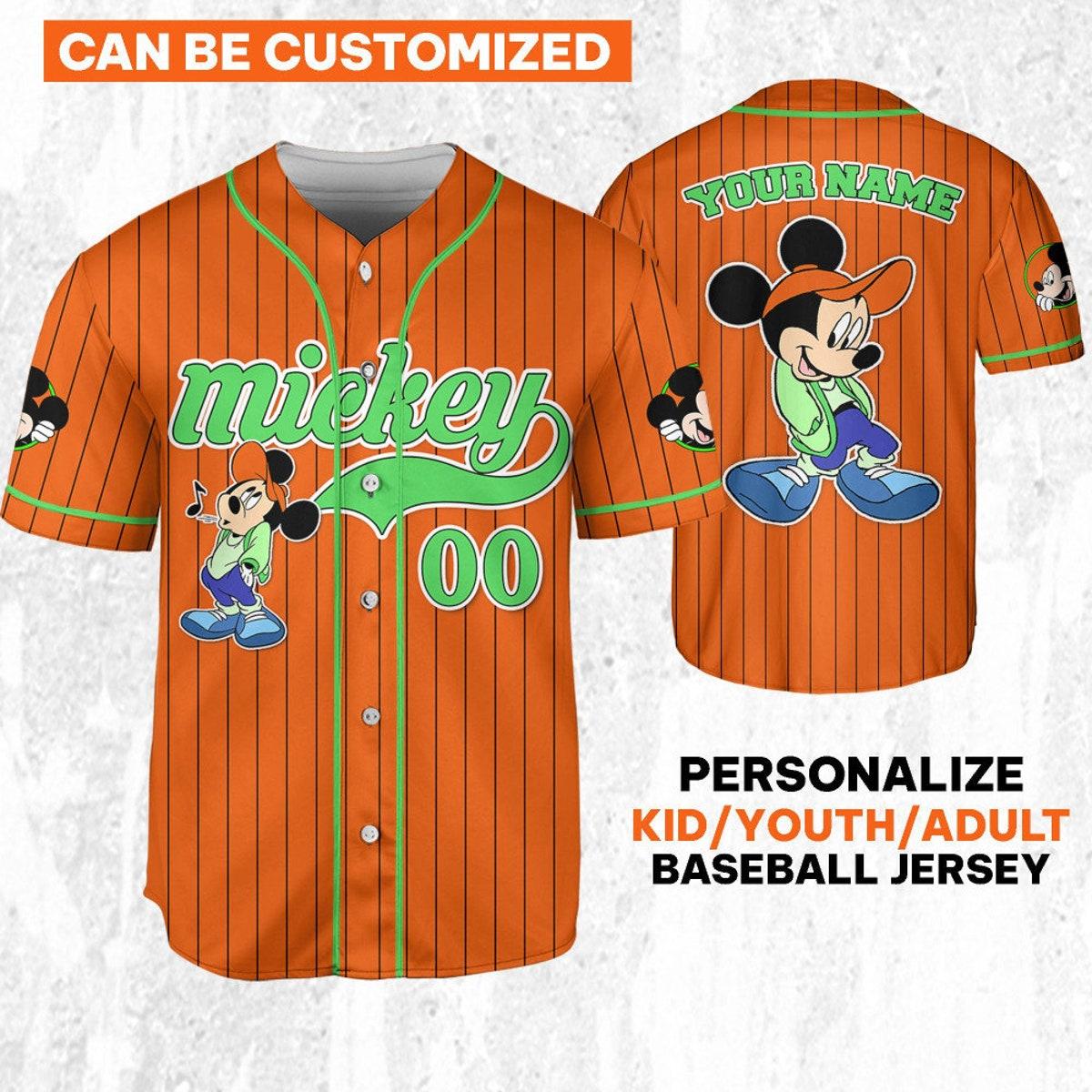 Personalize Disney Mickey Mouse Young Orange Green Light Baseball Jersey 1