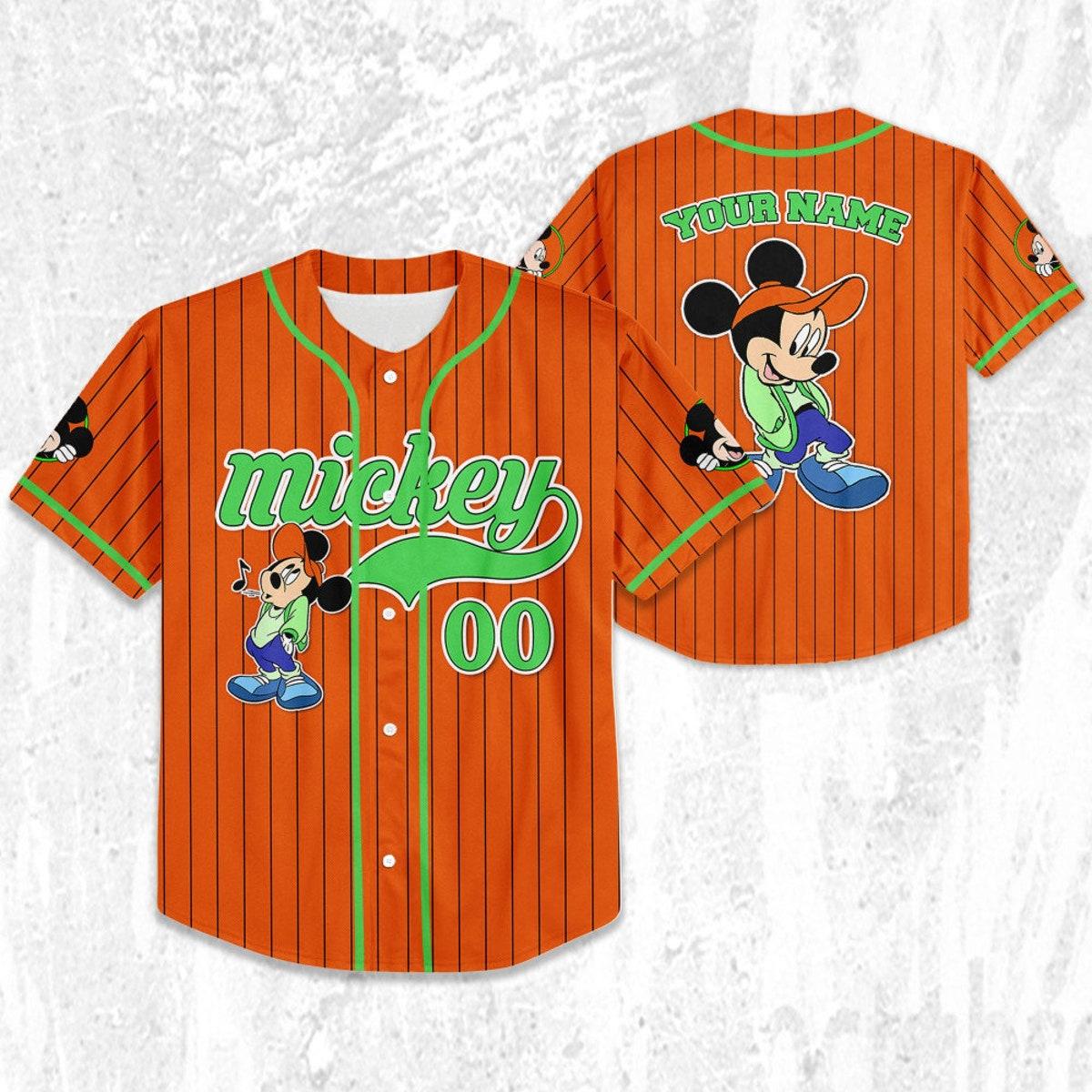 Personalize Disney Mickey Mouse Young Orange Green Light Baseball Jersey 2