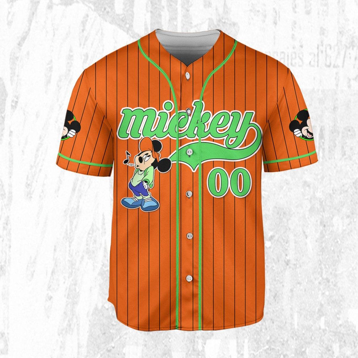 Personalize Disney Mickey Mouse Young Orange Green Light Baseball Jersey 3