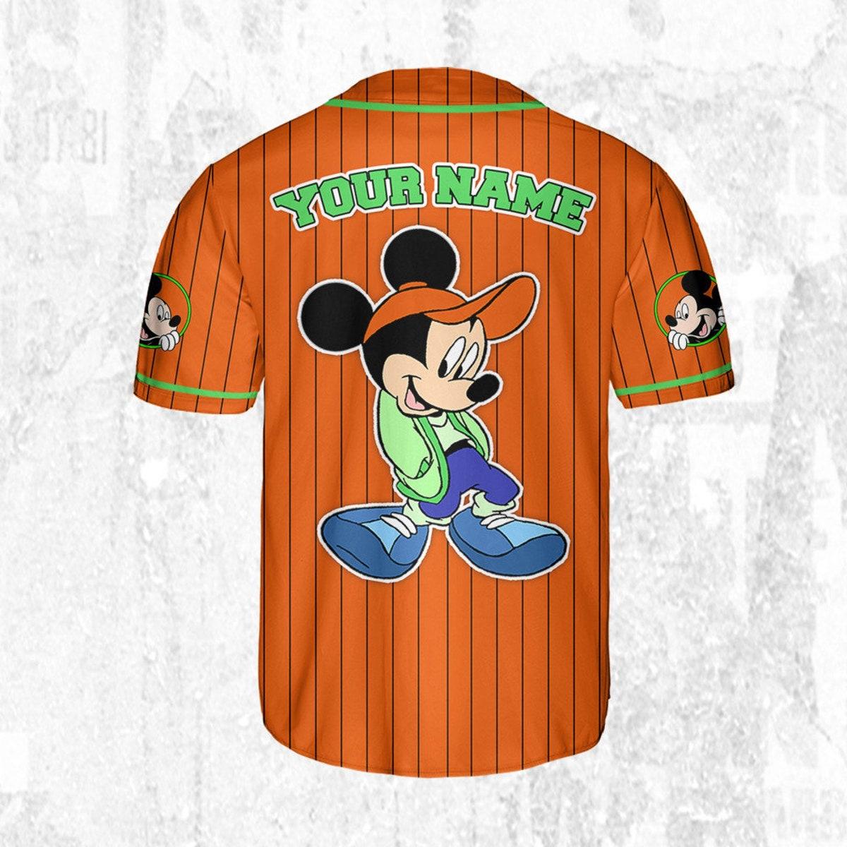 Personalize Disney Mickey Mouse Young Orange Green Light Baseball Jersey 4