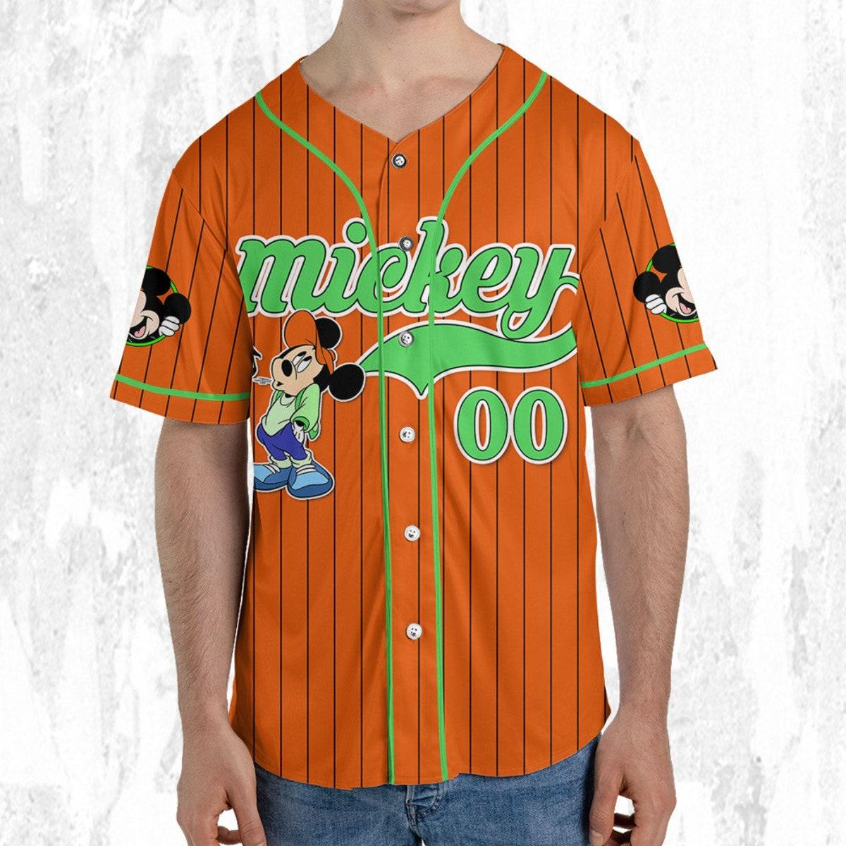 Personalize Disney Mickey Mouse Young Orange Green Light Baseball Jersey 5