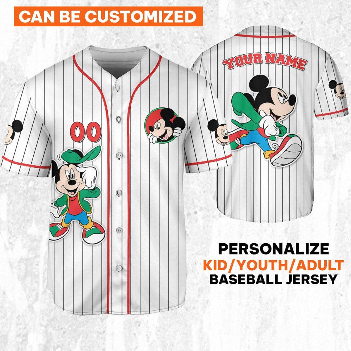 Personalize Disney Mickey Mouse Young Smile White Red Baseball Jersey 1