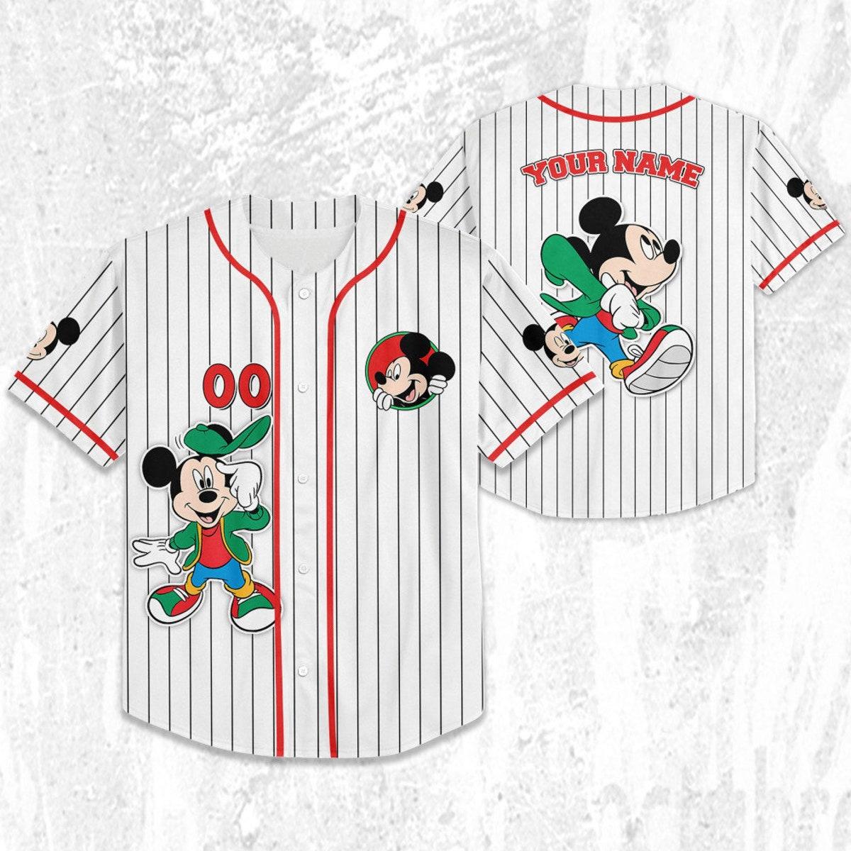 Personalize Disney Mickey Mouse Young Smile White Red Baseball Jersey 2