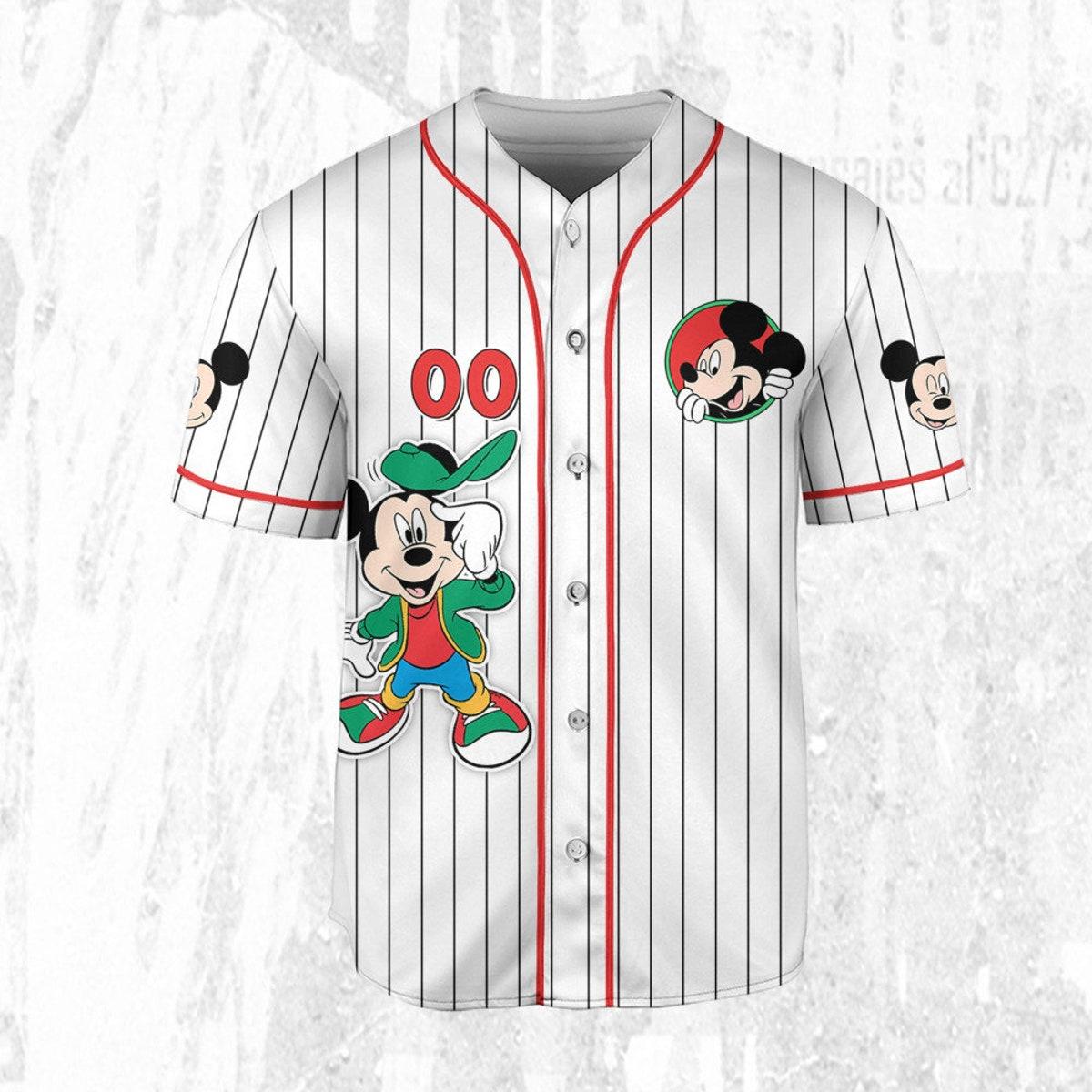 Personalize Disney Mickey Mouse Young Smile White Red Baseball Jersey 3