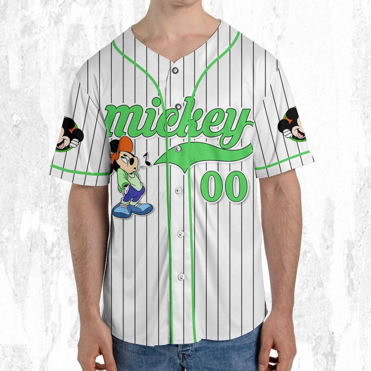 Personalize Disney Mickey Mouse Young White Green Baseball Jersey 5