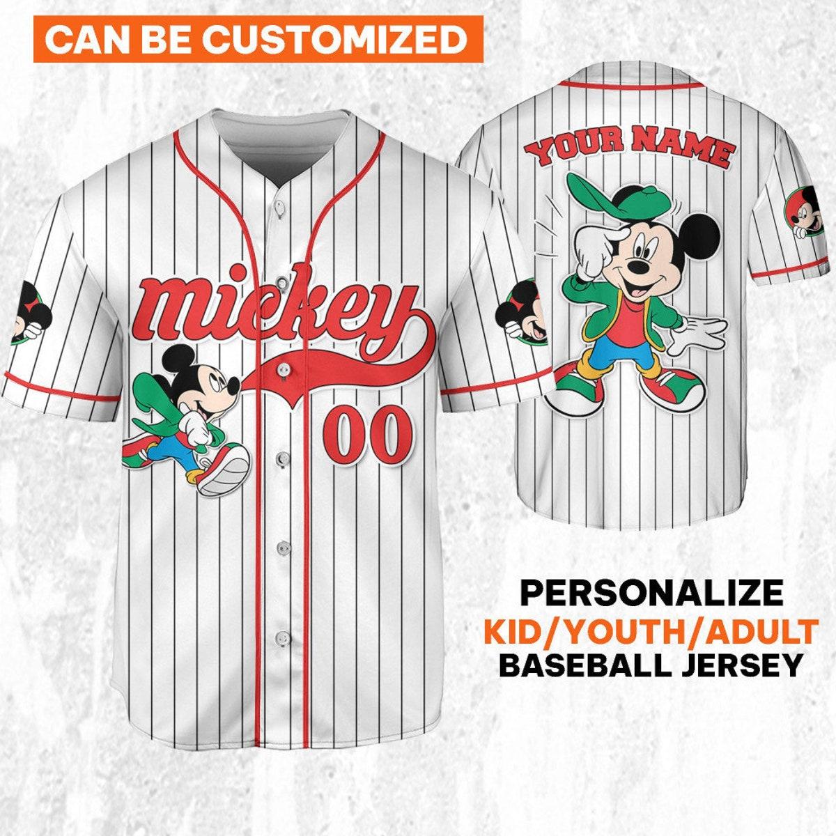 Personalize Disney Mickey Mouse Young White Red Baseball Jersey 1