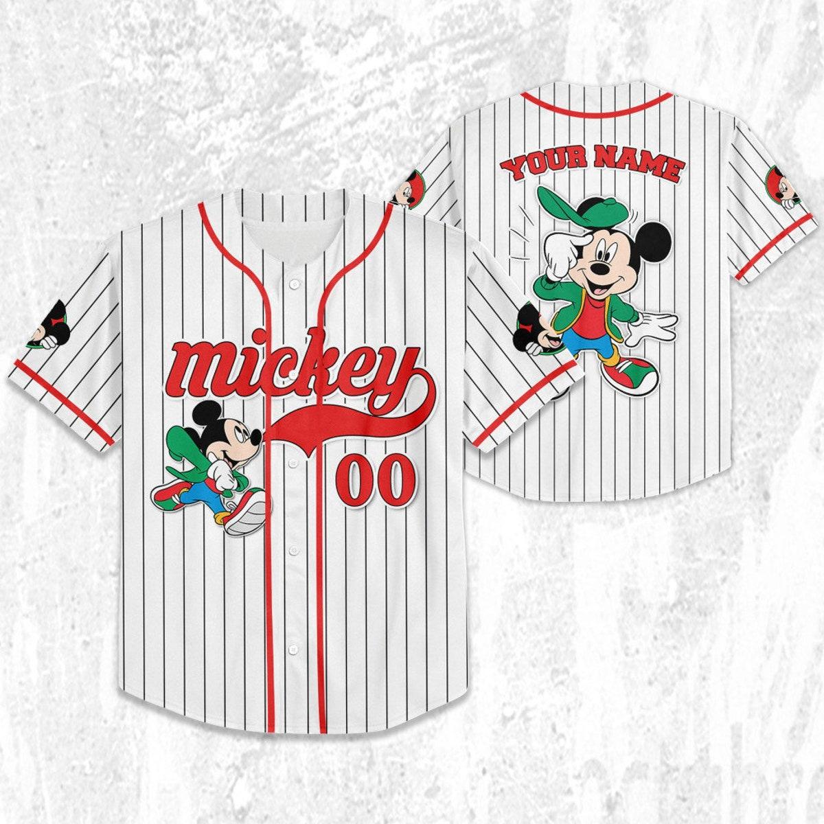 Personalize Disney Mickey Mouse Young White Red Baseball Jersey 2