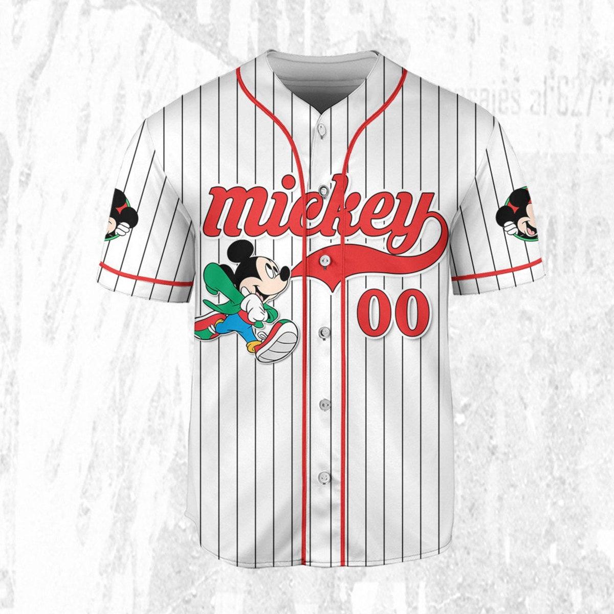 Personalize Disney Mickey Mouse Young White Red Baseball Jersey 3