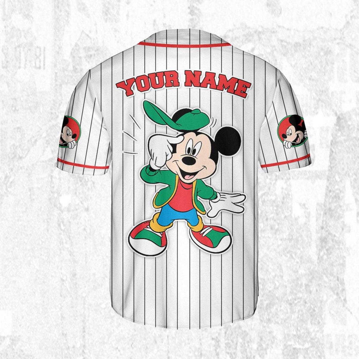 Personalize Disney Mickey Mouse Young White Red Baseball Jersey 4