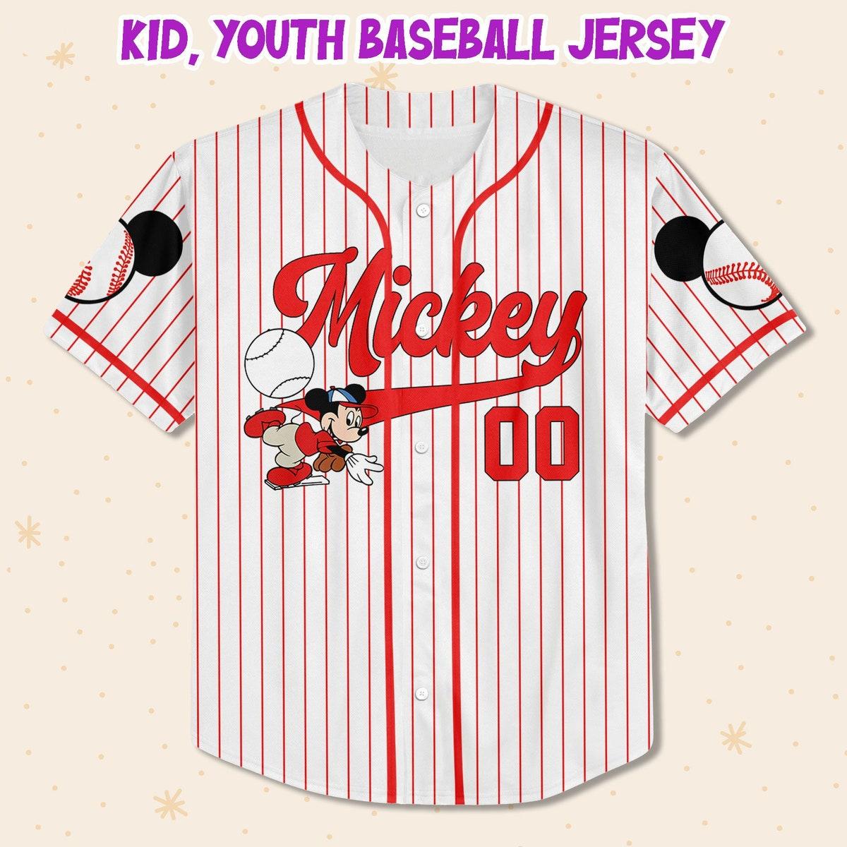 Personalize Disney Mickey Play Baseball Red Baseball Jersey 2