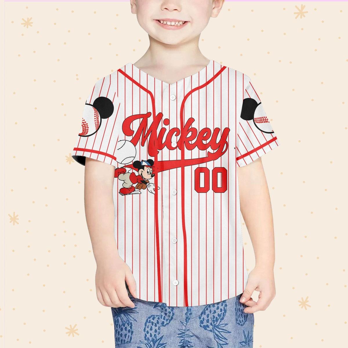 Personalize Disney Mickey Play Baseball Red Baseball Jersey 4