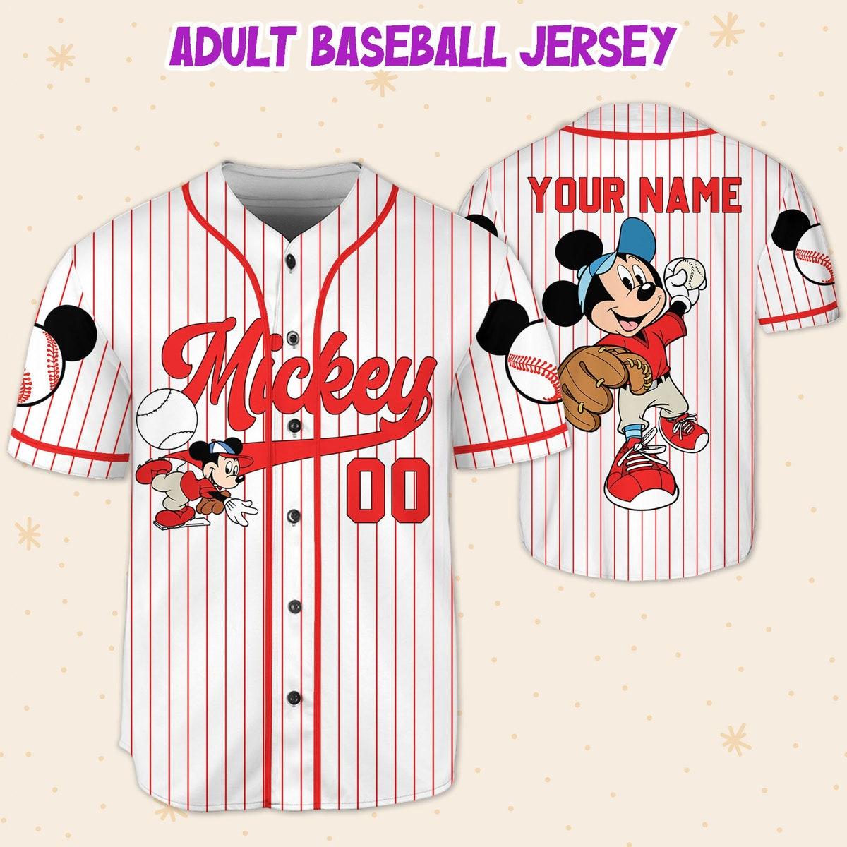 Personalize Disney Mickey Play Baseball Red Baseball Jersey 5