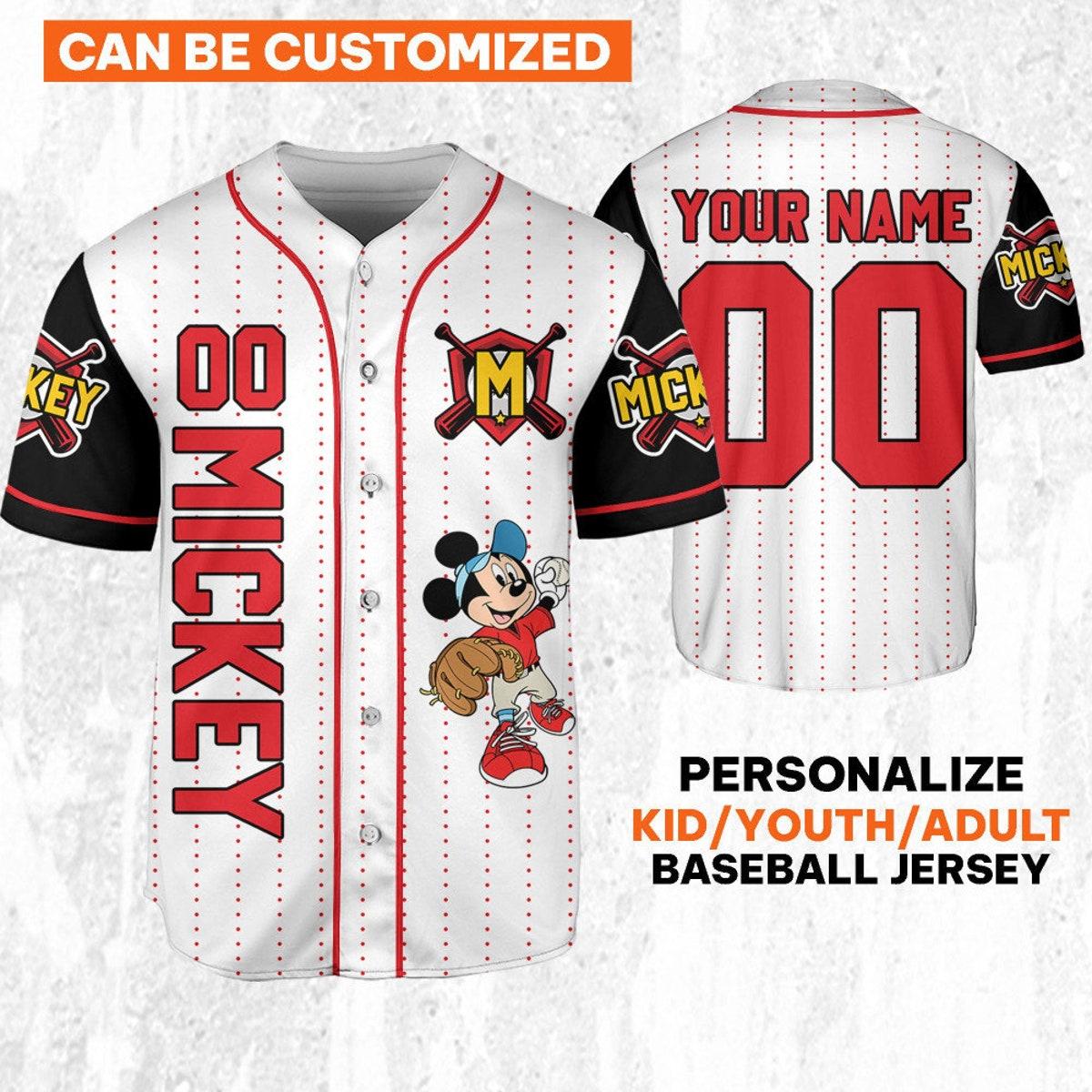 Personalize Disney Mickey Play Baseball Red White Baseball Jersey 1