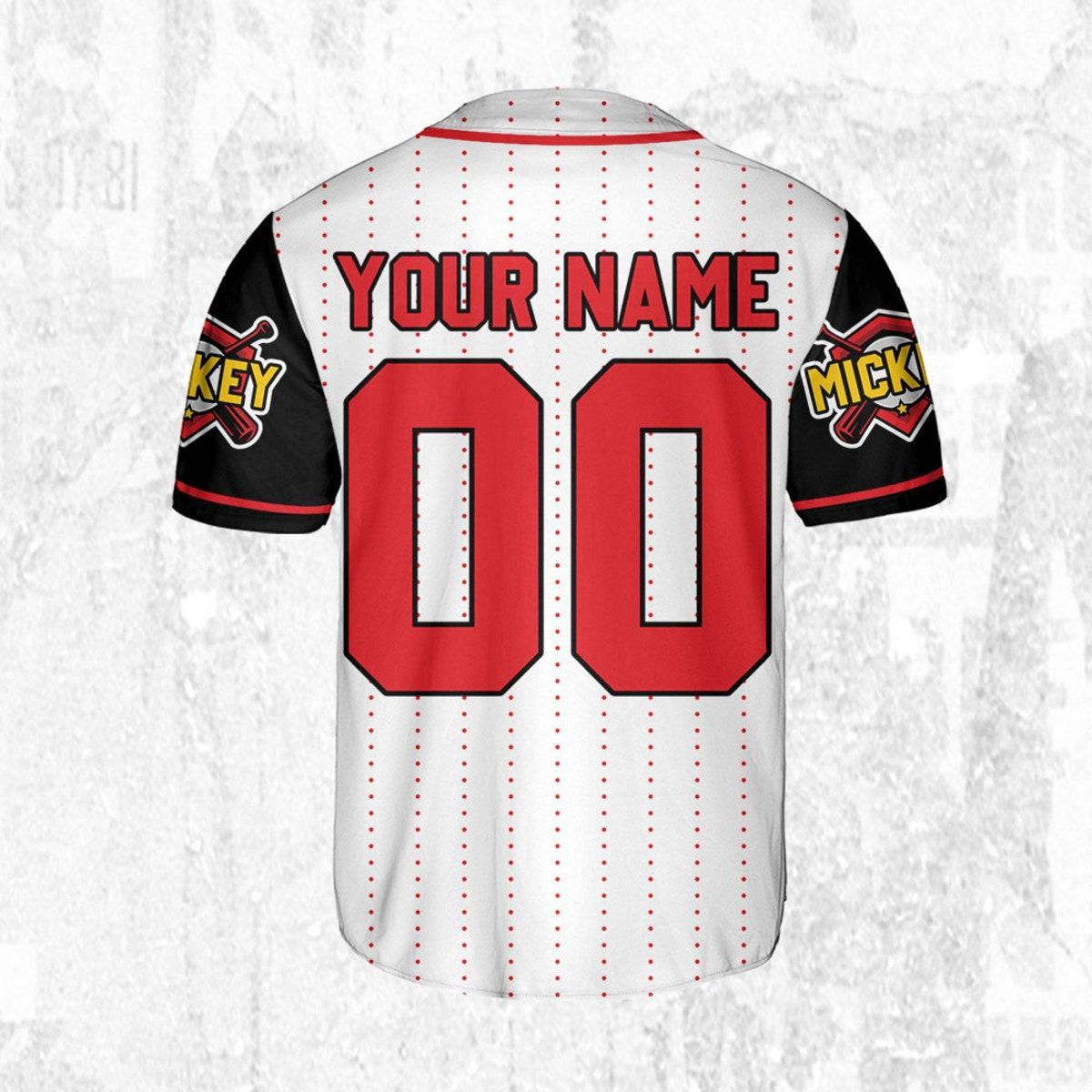 Personalize Disney Mickey Play Baseball Red White Baseball Jersey 4