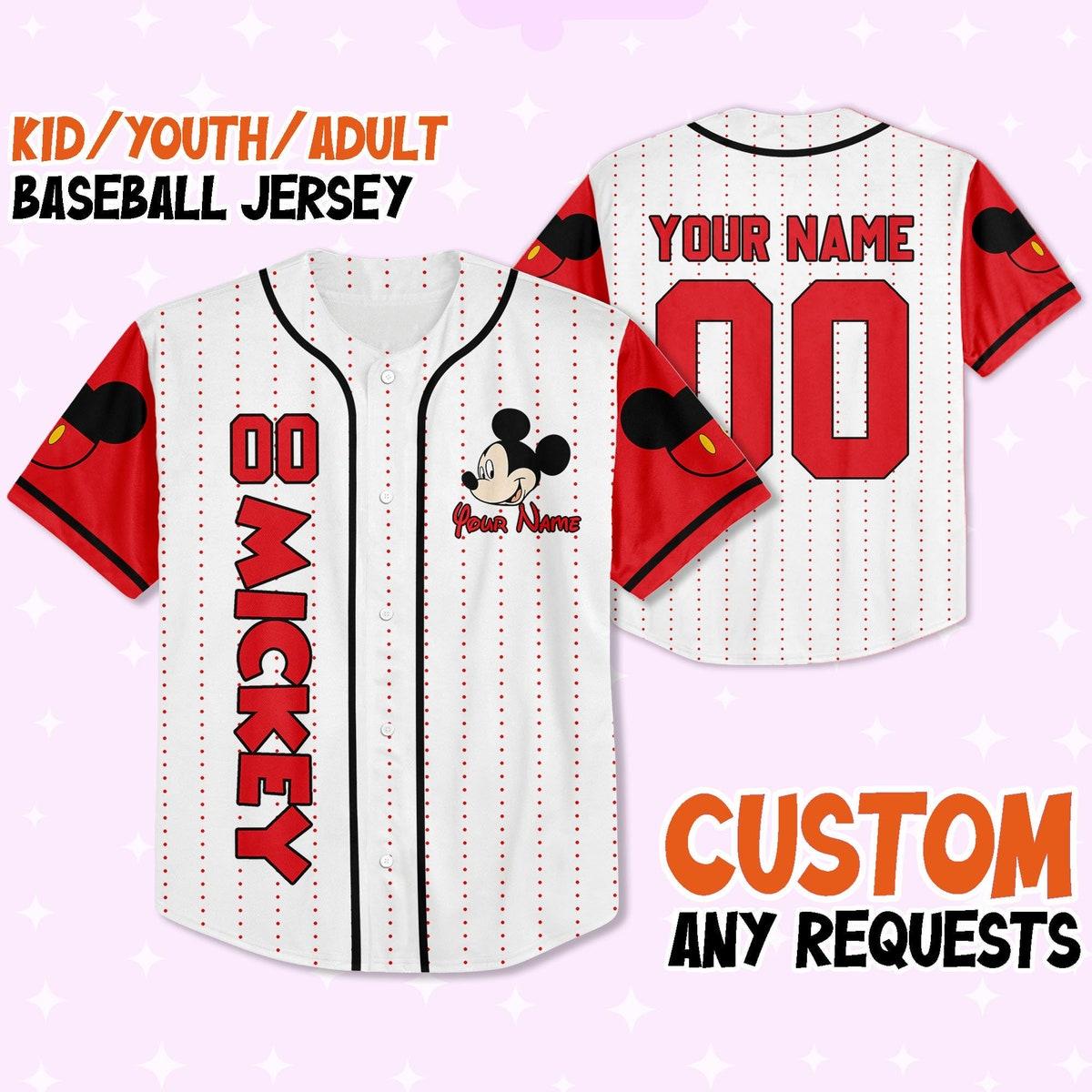 Personalize Disney Mickey Symbol Red Baseball Jersey 1