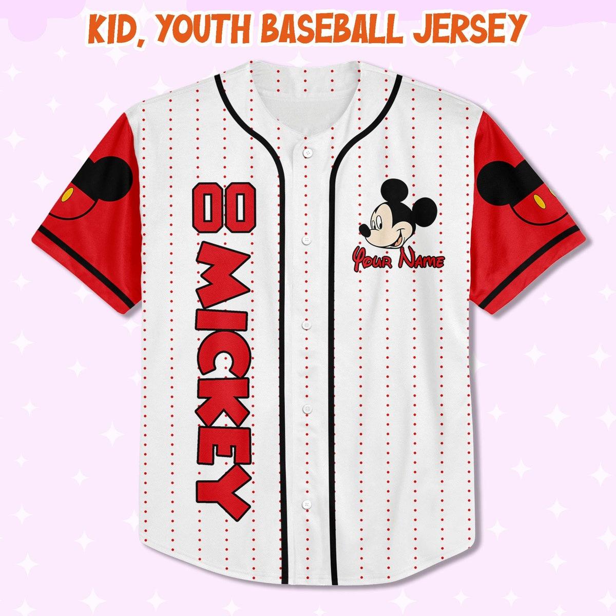 Personalize Disney Mickey Symbol Red Baseball Jersey 2