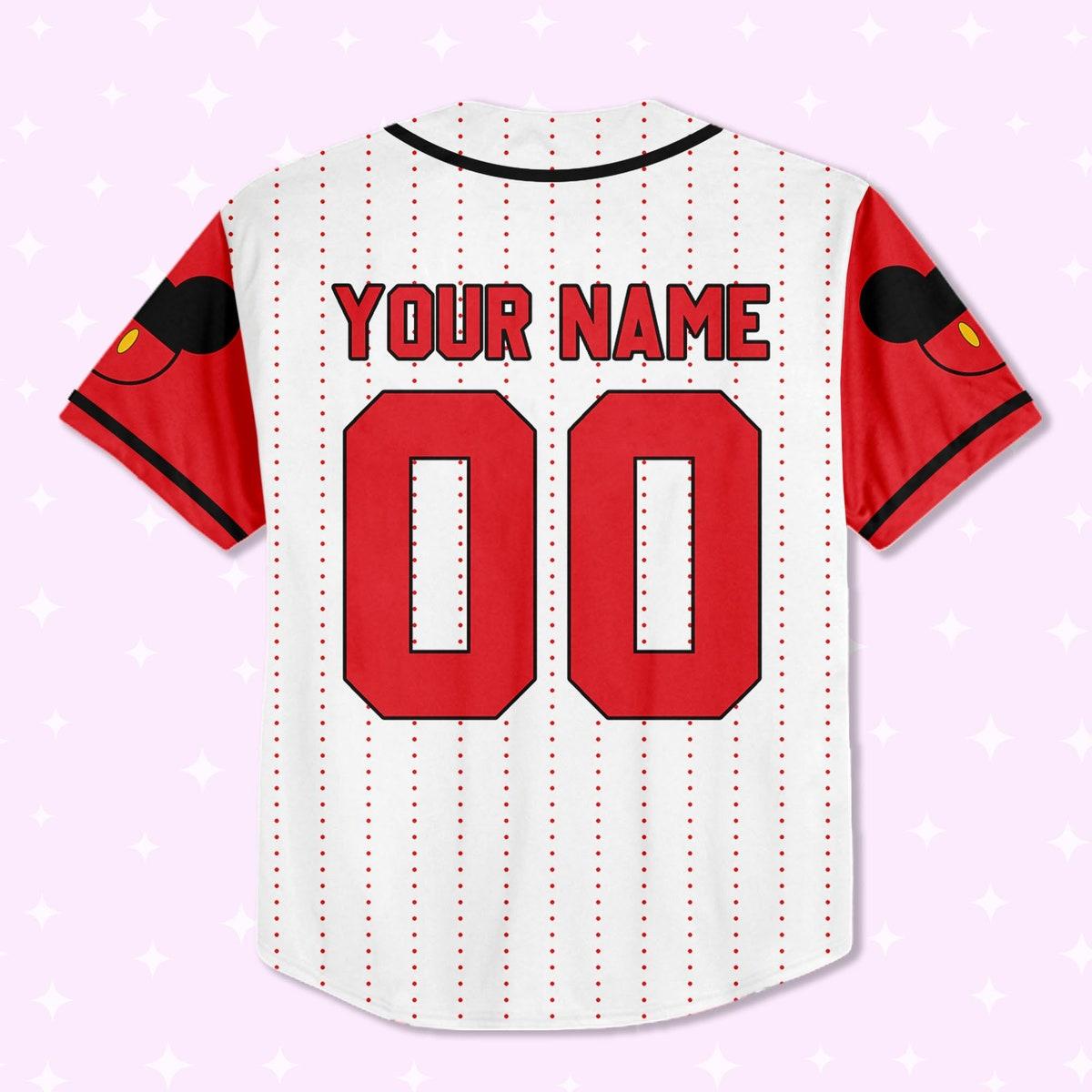 Personalize Disney Mickey Symbol Red Baseball Jersey 3