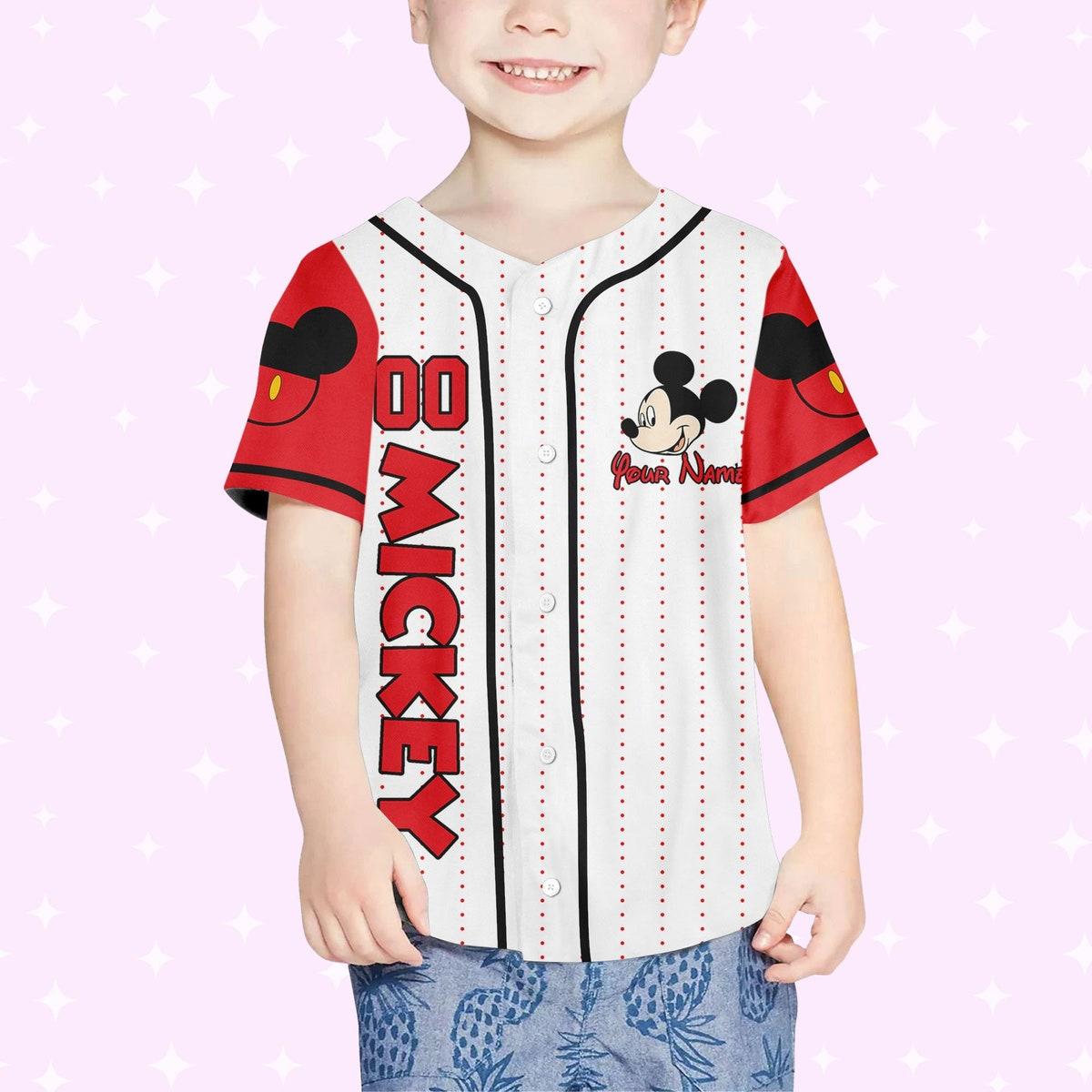 Personalize Disney Mickey Symbol Red Baseball Jersey 4