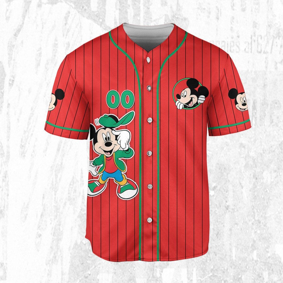 Personalize Disney Mickey Young Mouse Smile Red Green Baseball Jersey 3