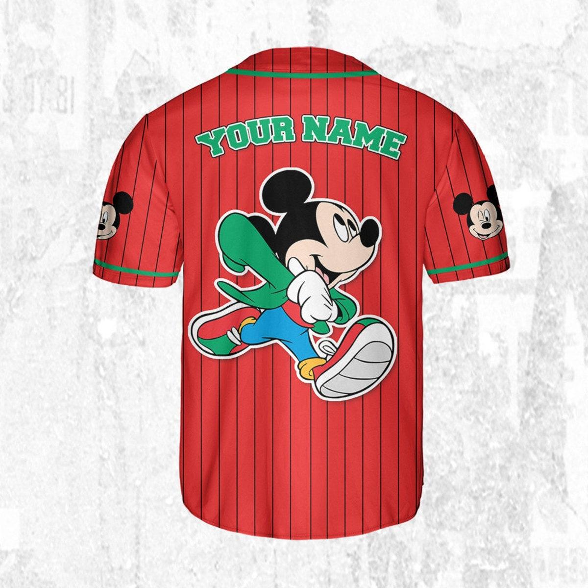 Personalize Disney Mickey Young Mouse Smile Red Green Baseball Jersey 4