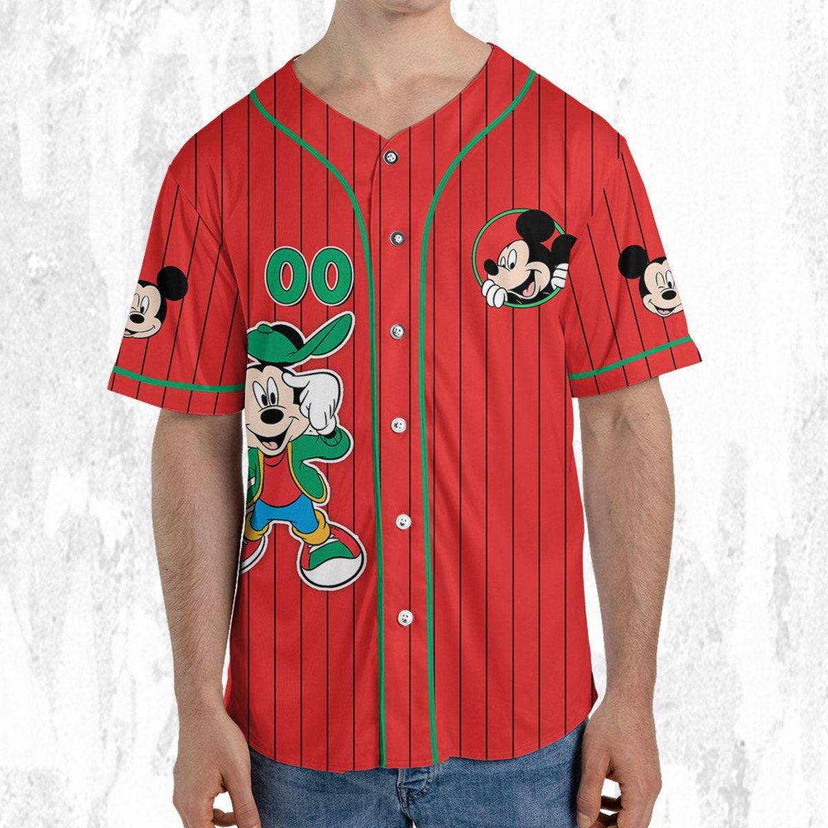 Personalize Disney Mickey Young Mouse Smile Red Green Baseball Jersey 5