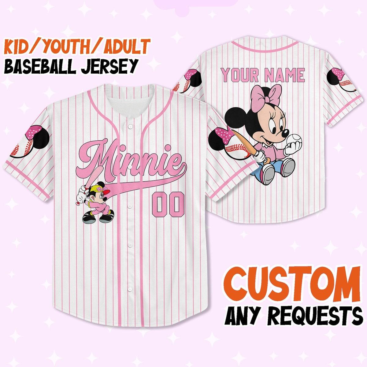 Personalize Disney Minnie Play Baseball Pink Baseball Jersey 1