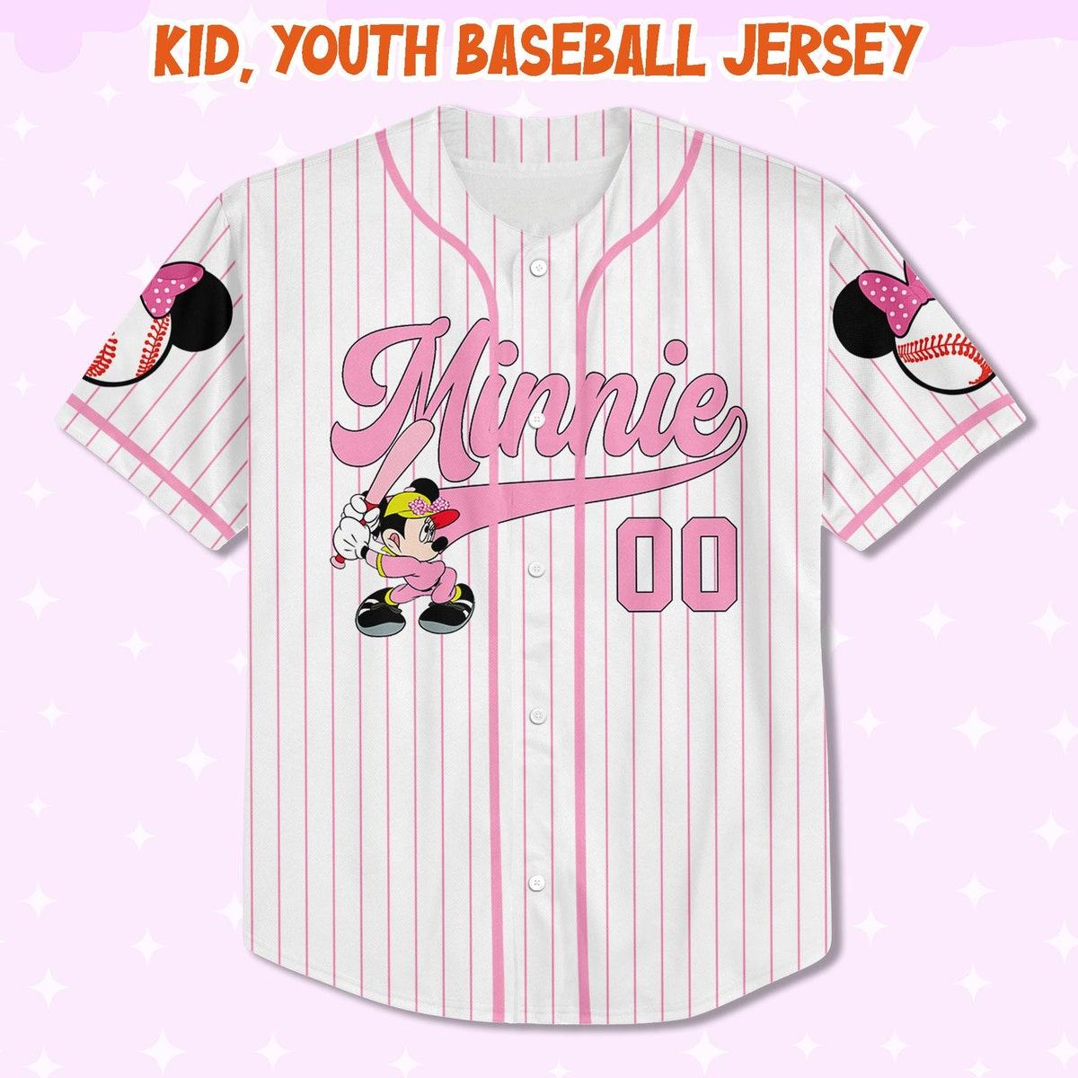 Personalize Disney Minnie Play Baseball Pink Baseball Jersey 2