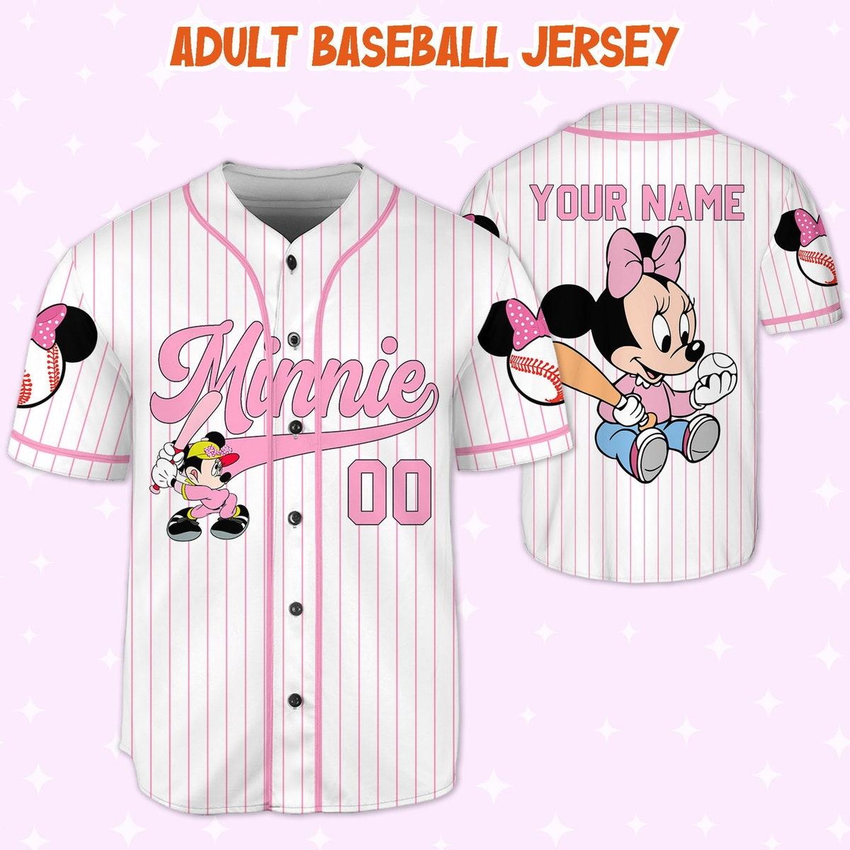 Personalize Disney Minnie Play Baseball Pink Baseball Jersey 3