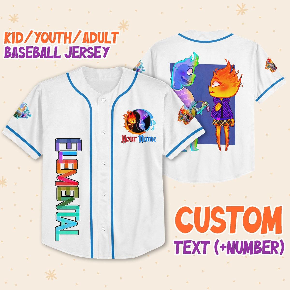 Personalize Disney Pixar Elemental Cute Ember And Wade Baseball Jersey 1