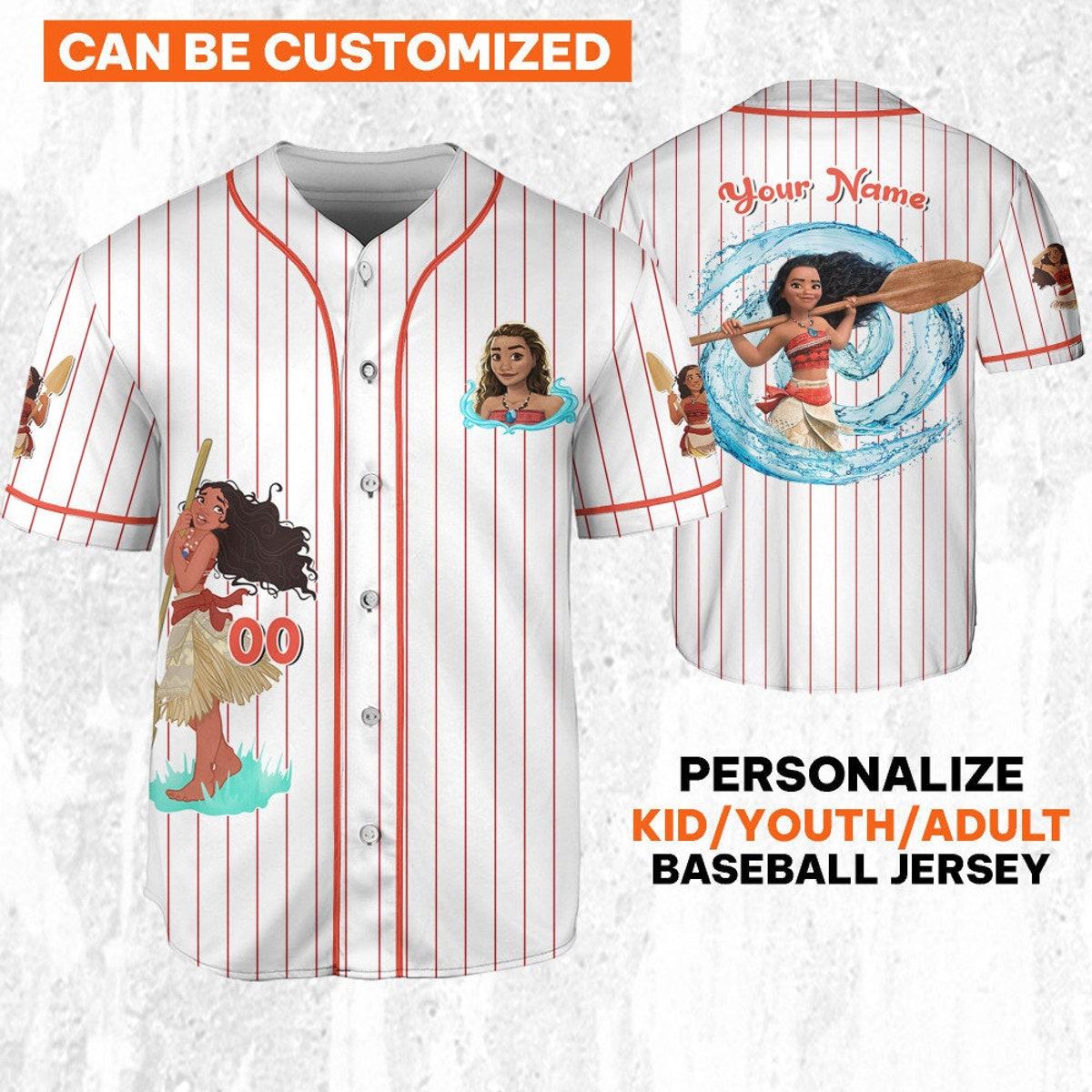 Personalize Disney Princess Moana 2 White Orange Baseball Jersey 1