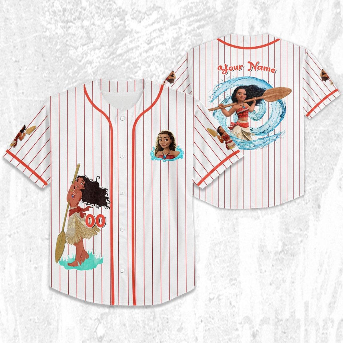 Personalize Disney Princess Moana 2 White Orange Baseball Jersey 2