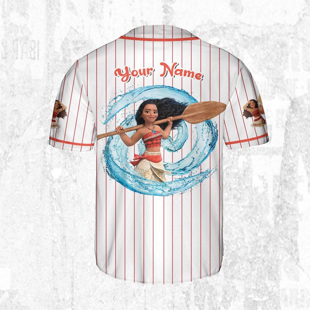 Personalize Disney Princess Moana 2 White Orange Baseball Jersey 4