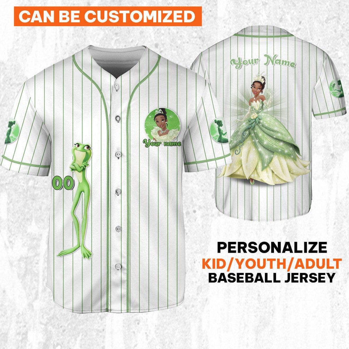 Personalize Disney Princess Tiana White Green Baseball Jersey 1