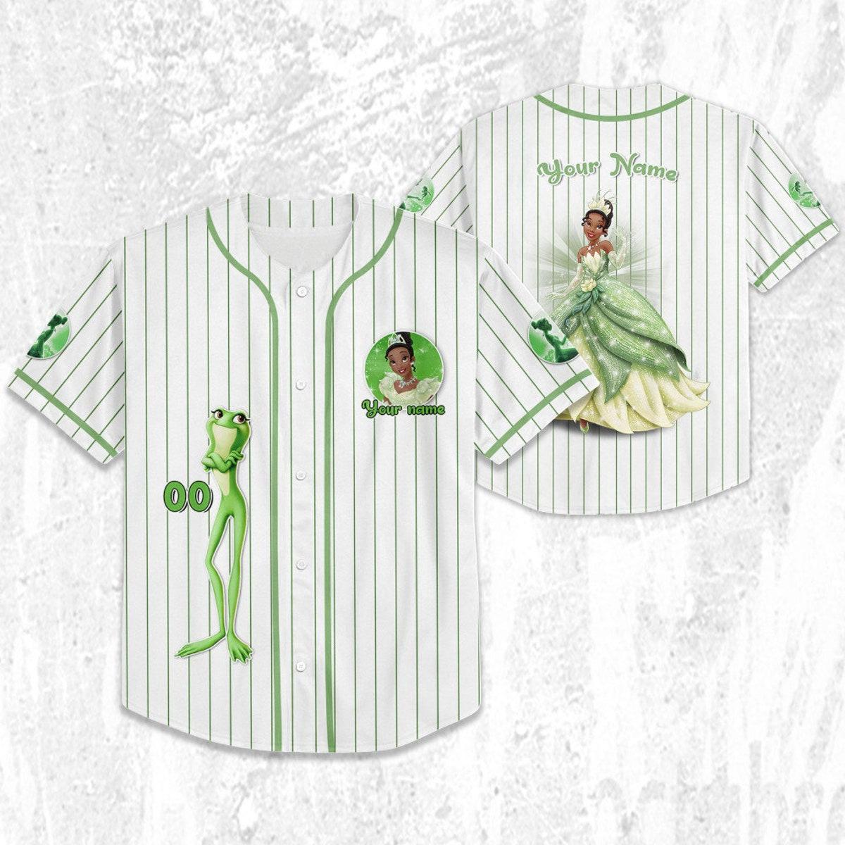 Personalize Disney Princess Tiana White Green Baseball Jersey 2