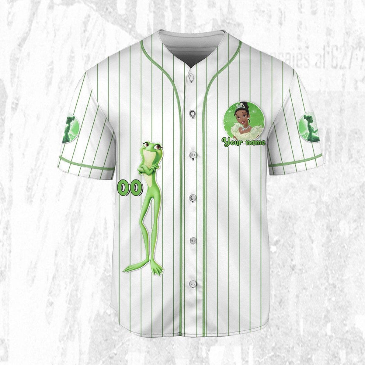 Personalize Disney Princess Tiana White Green Baseball Jersey 3