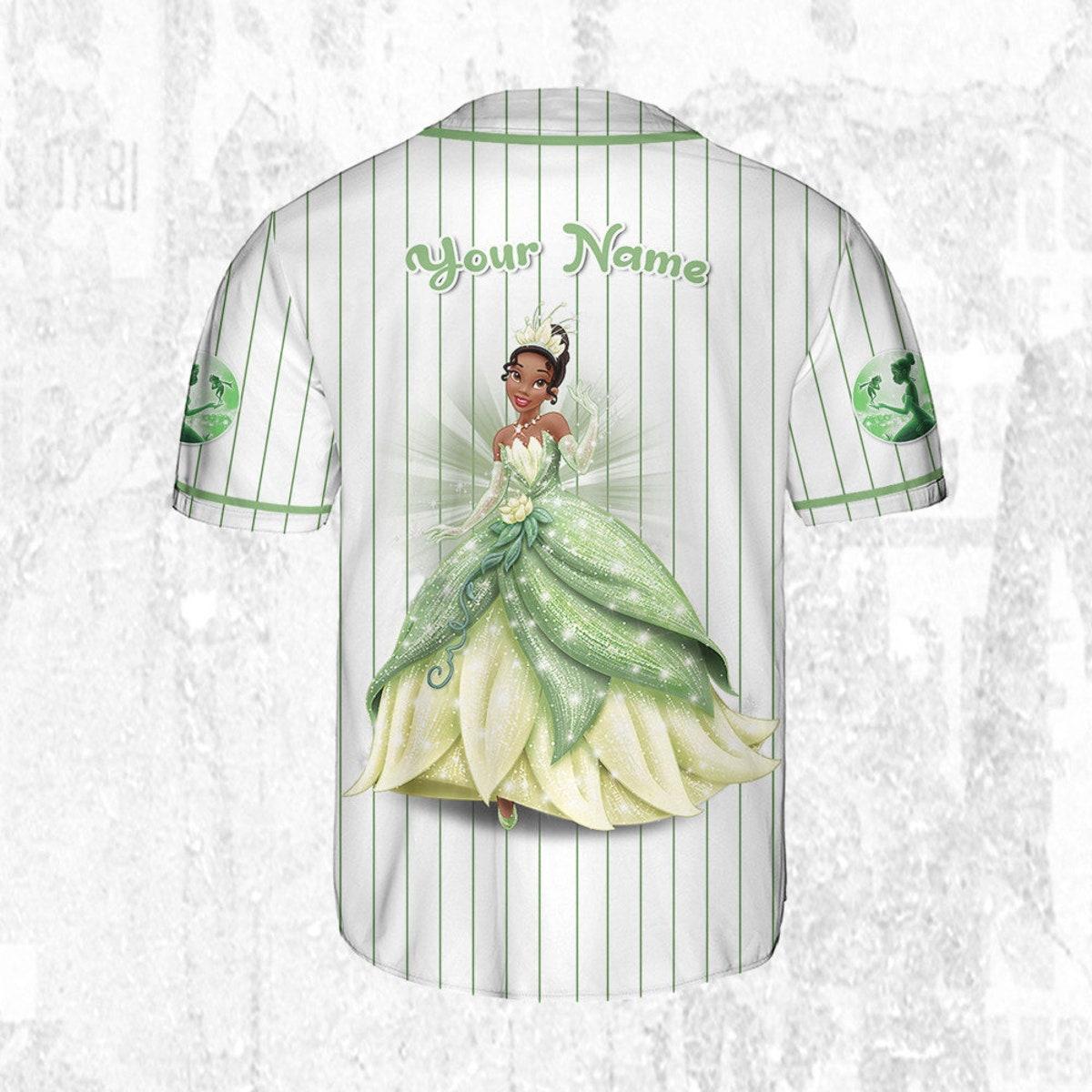 Personalize Disney Princess Tiana White Green Baseball Jersey 4