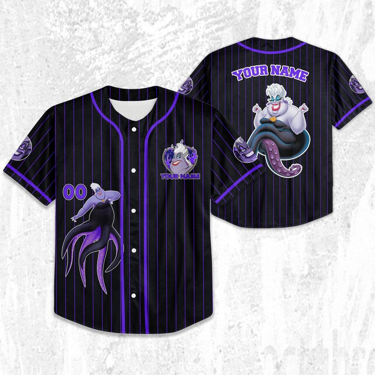 Personalize Disney The Little Mermaid Ursula Purple Dark Baseball Jersey 2