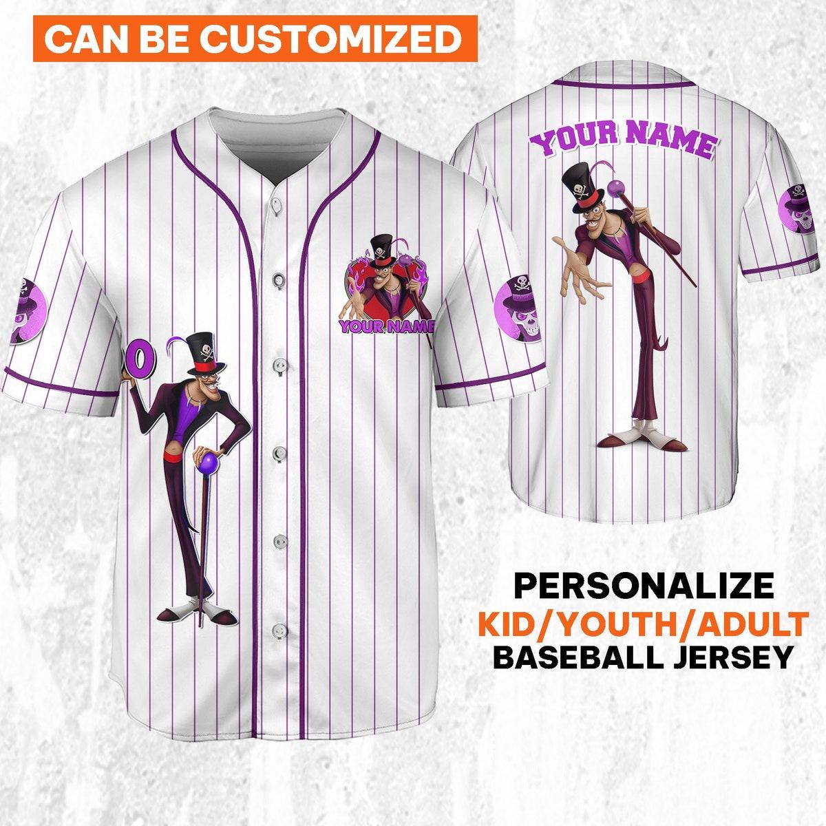 Personalize Disney Tiana Dr. Facilier Purple White Baseball Jersey 1