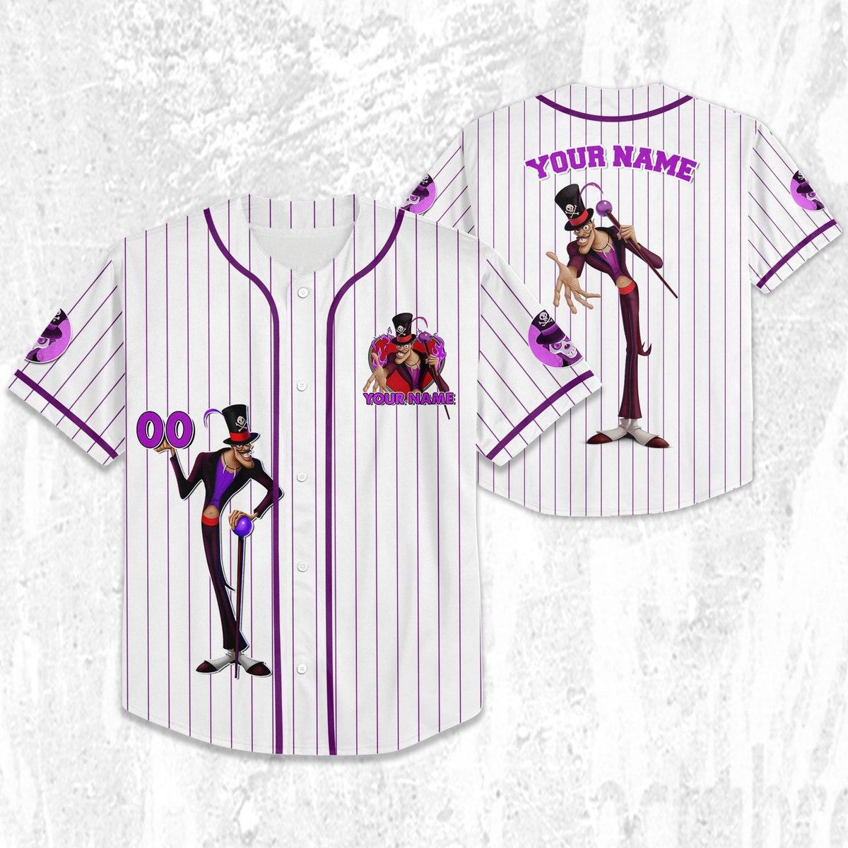 Personalize Disney Tiana Dr. Facilier Purple White Baseball Jersey 2