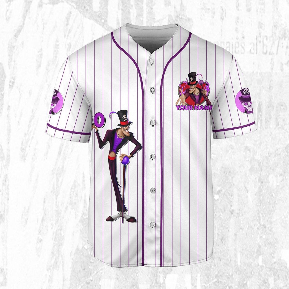 Personalize Disney Tiana Dr. Facilier Purple White Baseball Jersey 3