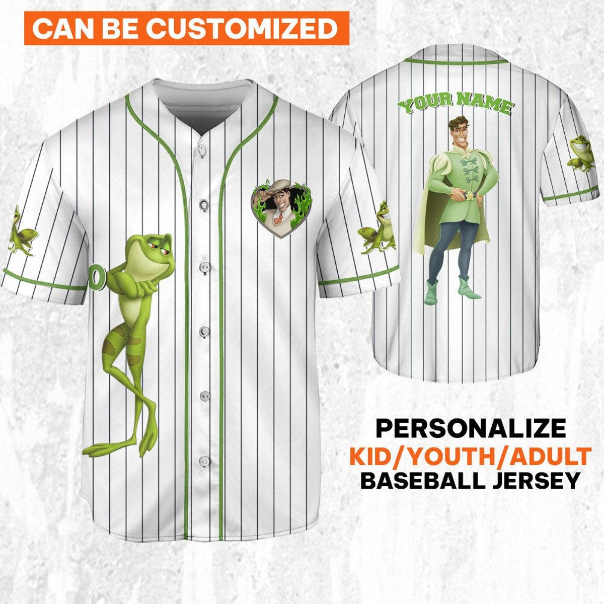 Personalize Disney Tiara Prince Naveent Green White Baseball Jersey 1