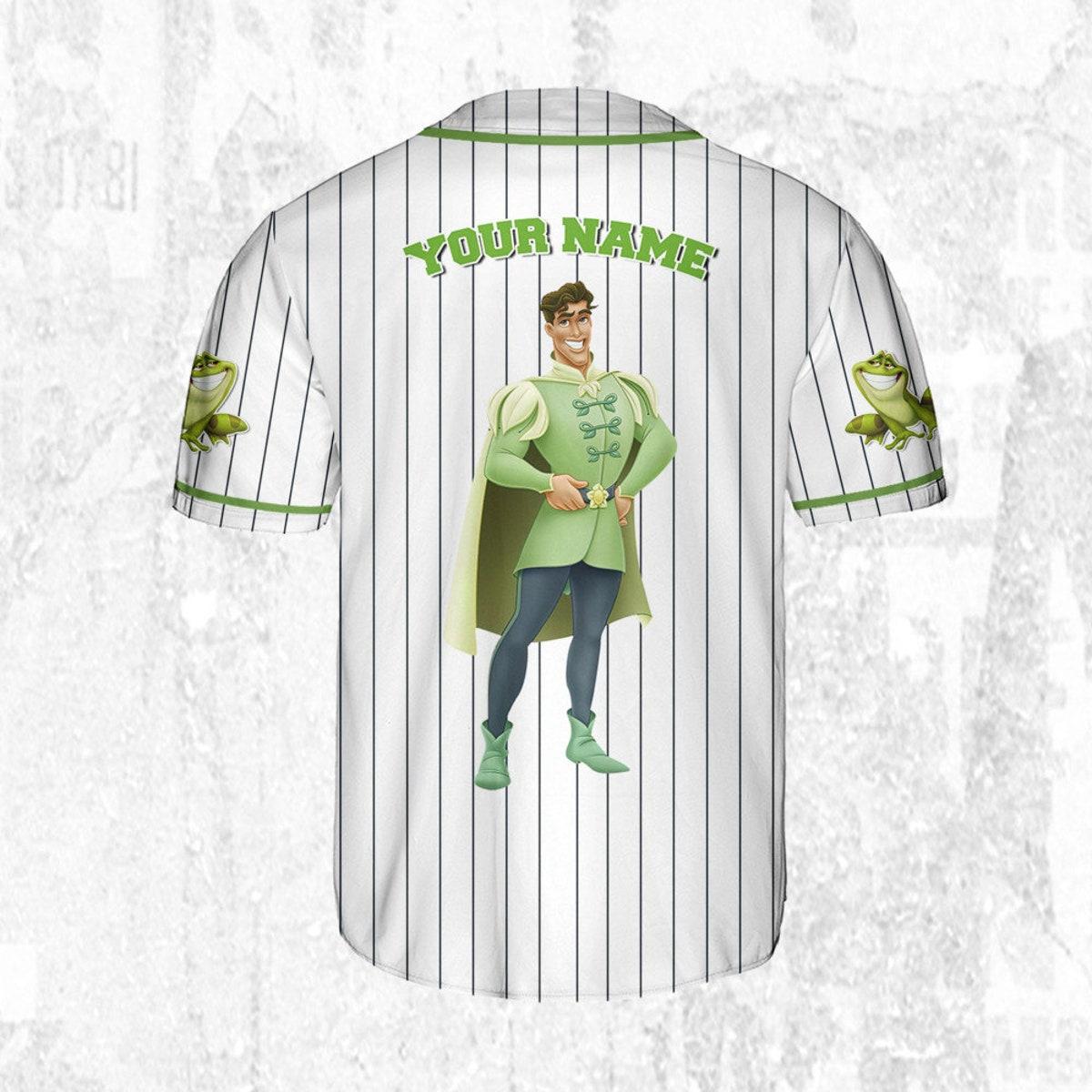 Personalize Disney Tiara Prince Naveent Green White Baseball Jersey 4