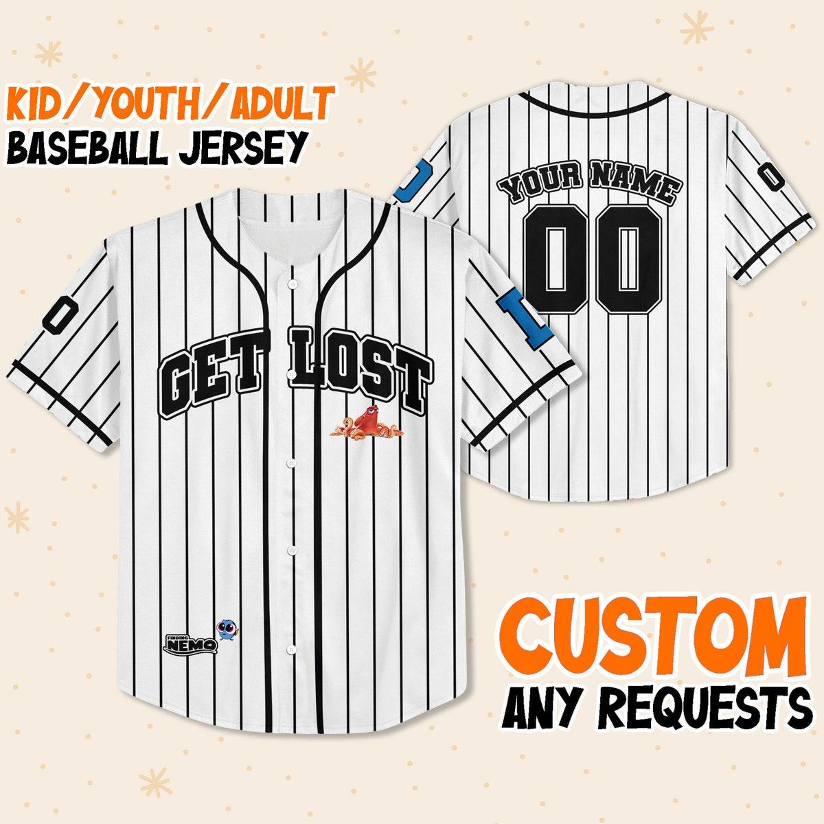 Personalize Finding Nemo Get Lost White Disney Baseball Jersey 1