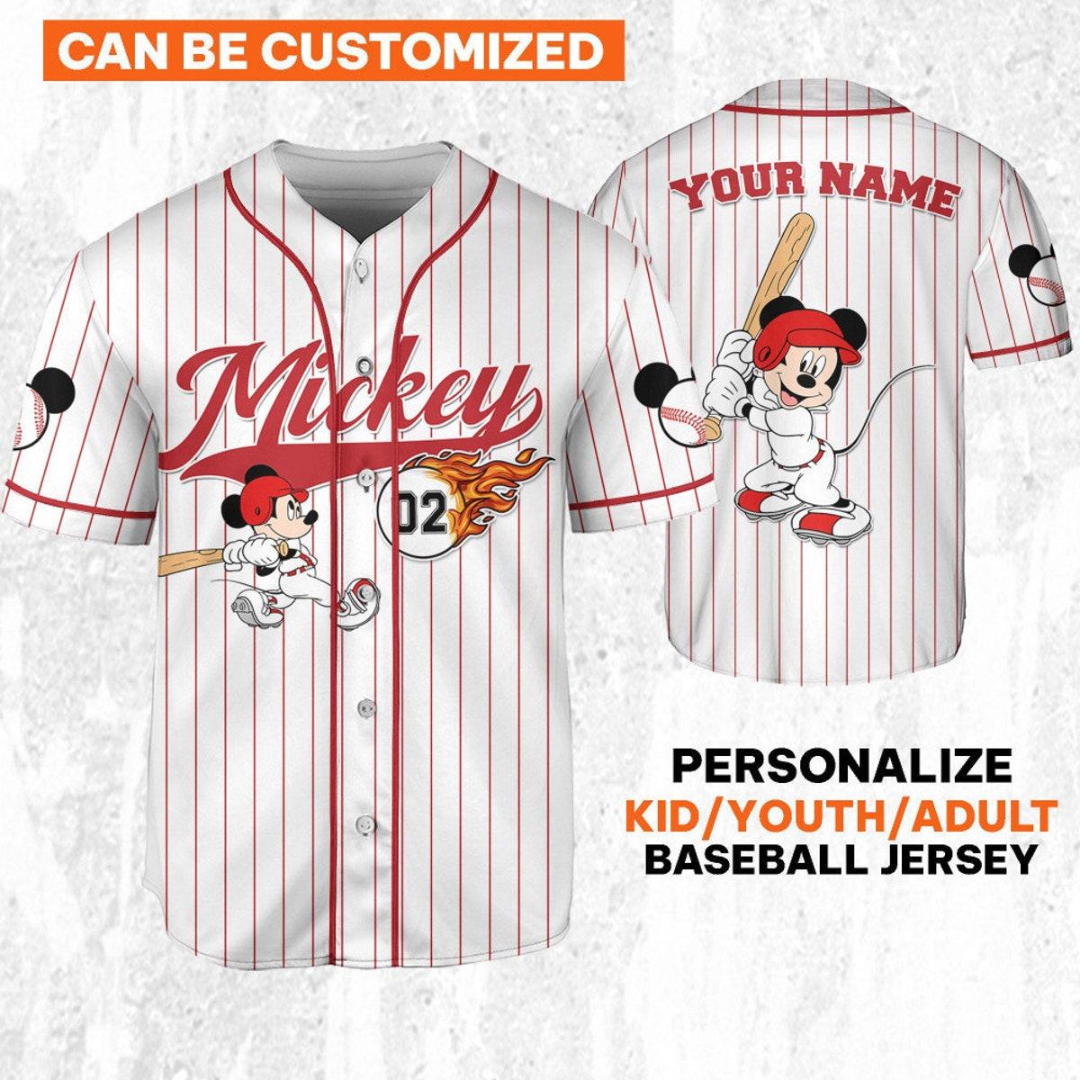 Personalize Mickey Baseball Fire Red White Baseball Jersey 1