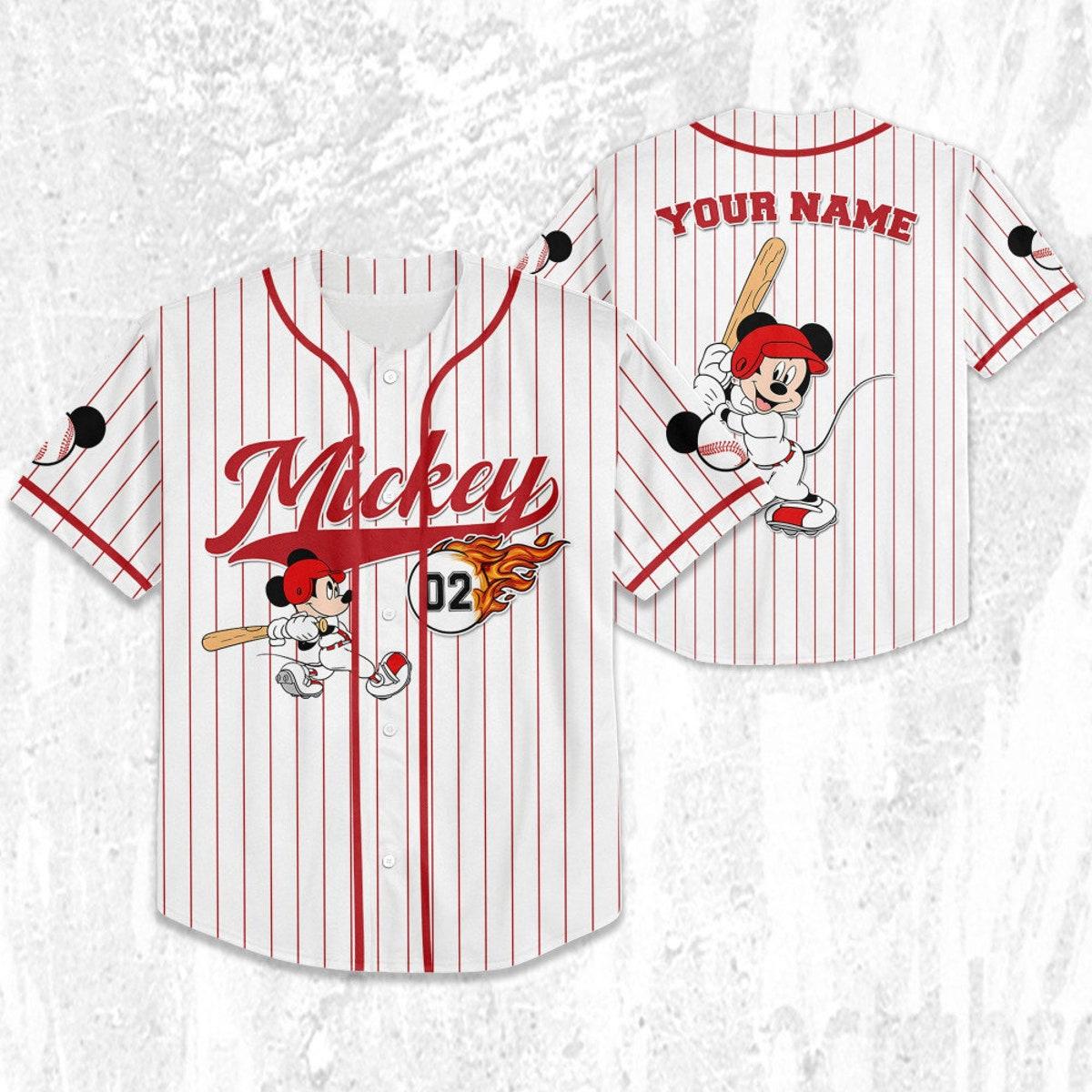 Personalize Mickey Baseball Fire Red White Baseball Jersey 2