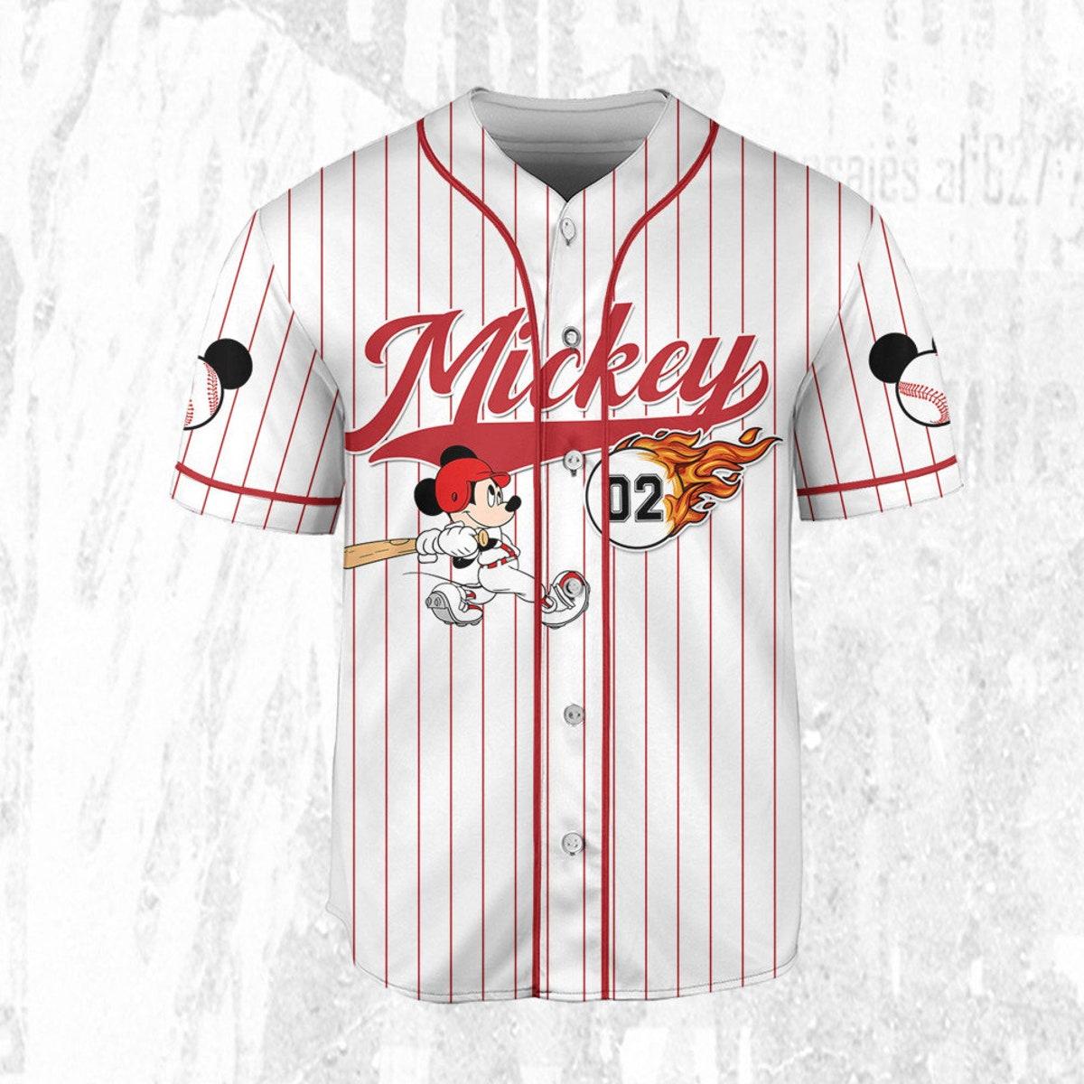 Personalize Mickey Baseball Fire Red White Baseball Jersey 3