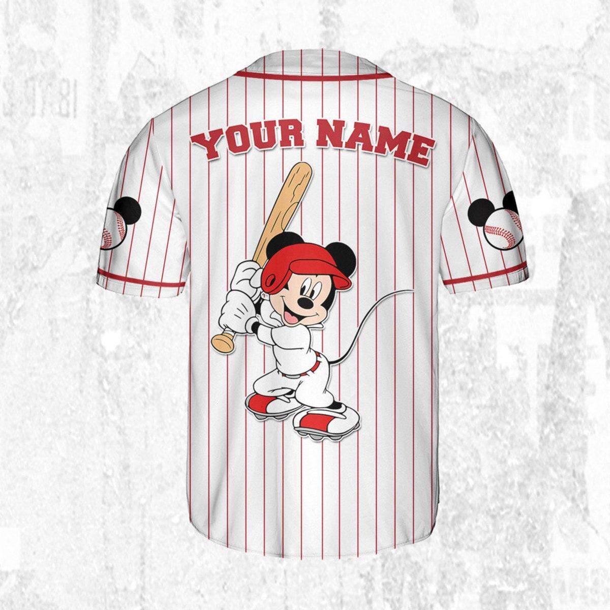 Personalize Mickey Baseball Fire Red White Baseball Jersey 4