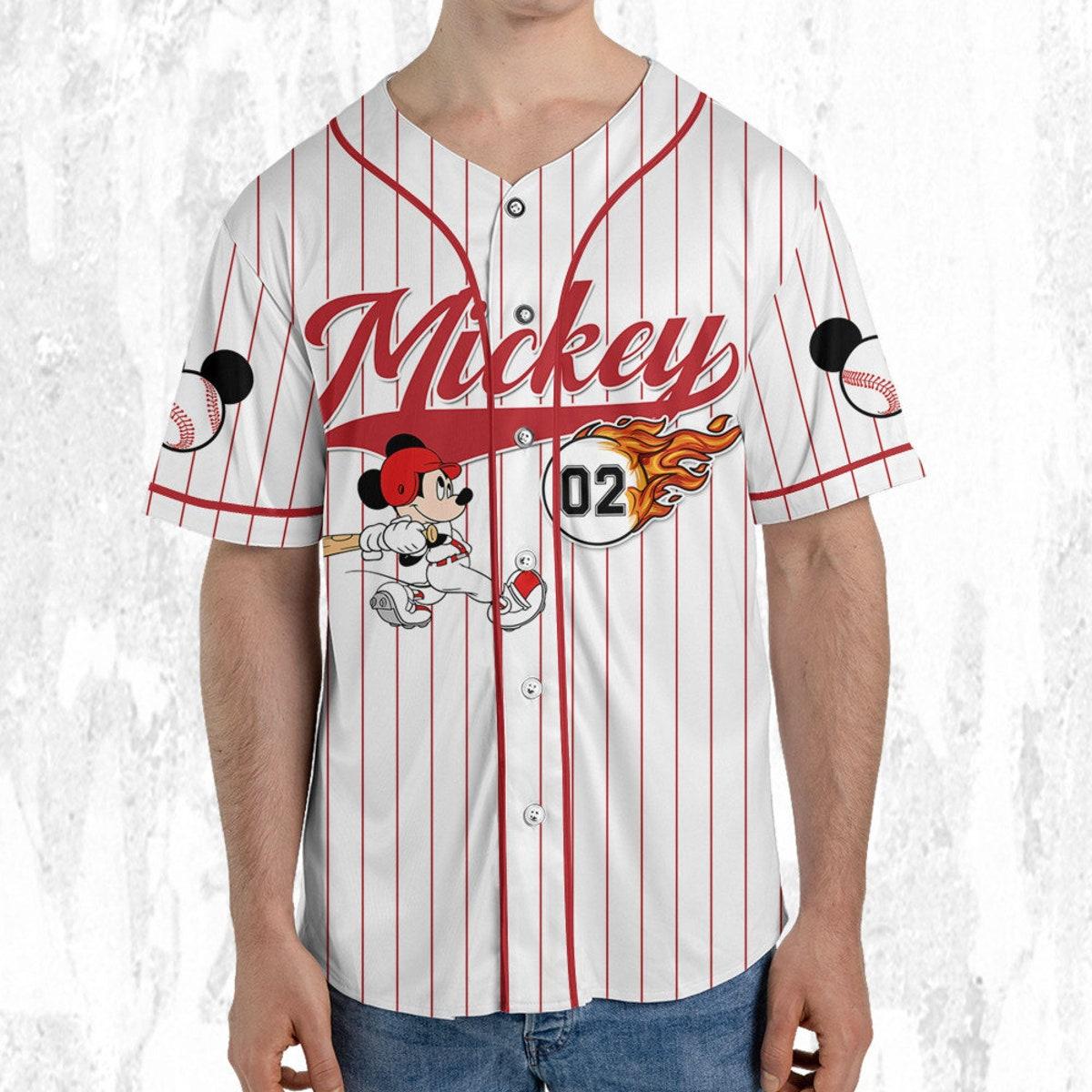 Personalize Mickey Baseball Fire Red White Baseball Jersey 5